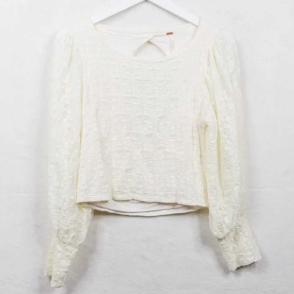 FREE PEOPLE Jasmine Lace Open Back Top‎ Puff Sleeves Balletcore Feminine Sz M